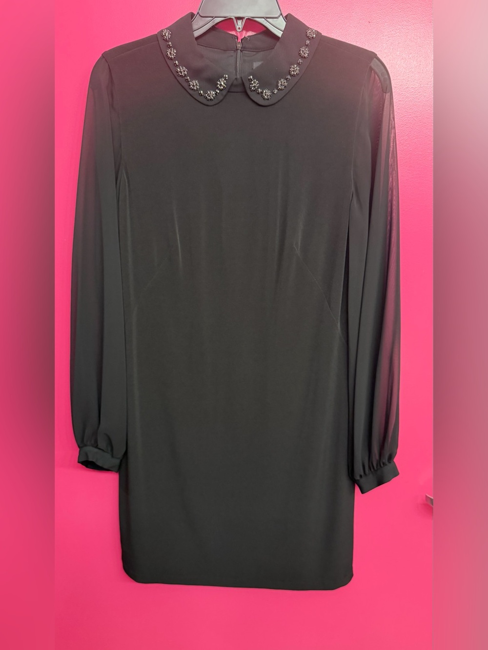 Ivanka Trump Black Long-Sleeve Dress with Rhinestone Embellished Collar